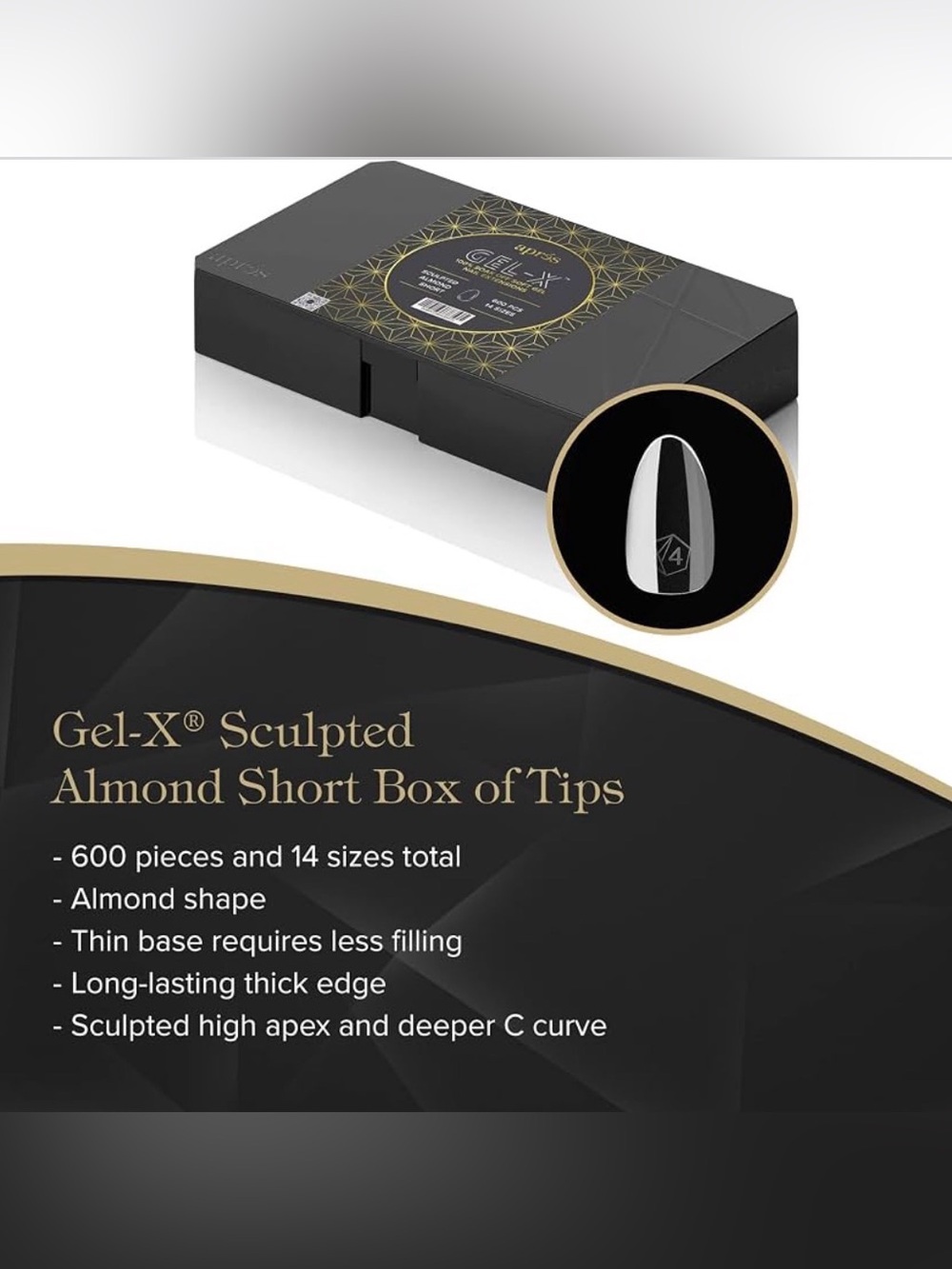 après GEL-X Sculpted Almond Short Nail Extensions - Black & Gold
